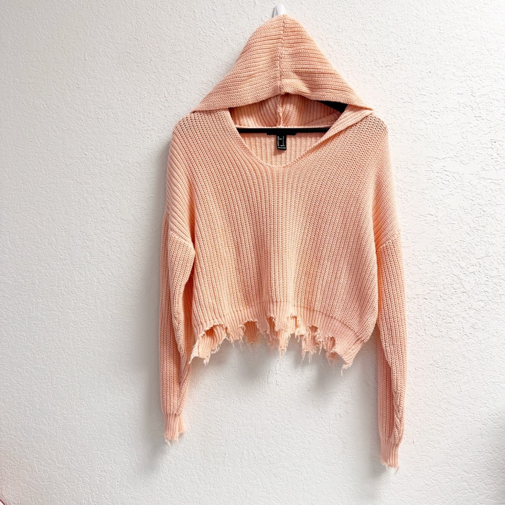Forever21 Peach Hooded Crop Knit Sweater Woman's SM - Picture 1 of 5